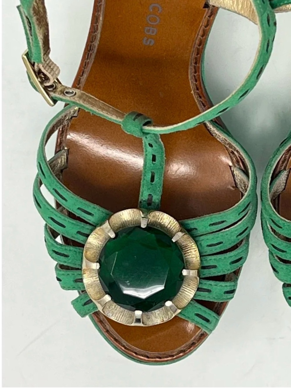 Marc Jacobs Emerald Green Suede Platform Sandals with Jewel Detail - Picture 3 of 13